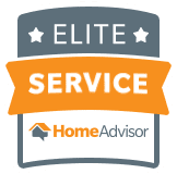 elite-solid-border Badge displaying "Elite Service" with the HomeAdvisor logo.