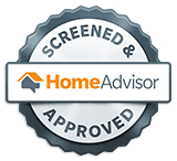 soap-solid-border Logo with text "Screened & Approved" and "HomeAdvisor" beside an icon of a house with a checkmark.